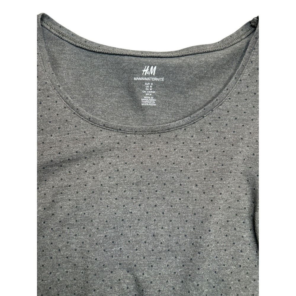 HM Mama Maternity Top Medium Grey Polka Dot 3/4‎ Sleeve Ruched Side Scoop Neck